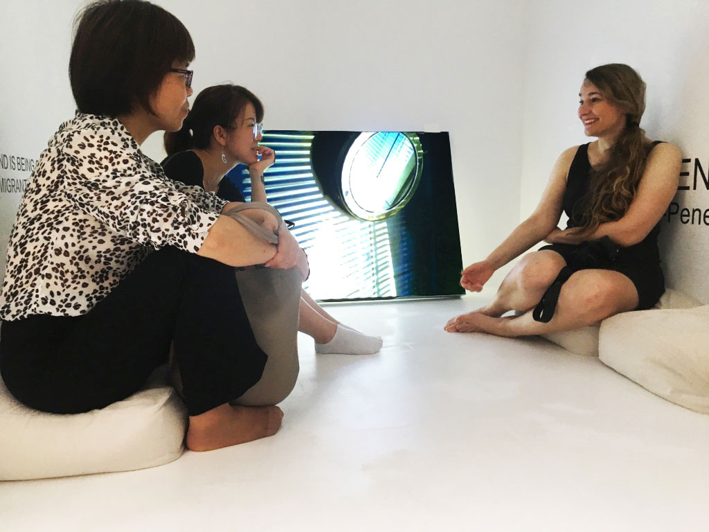 Visitors with artist Kim Engelen, Square Gallery, Shanghai, 2019