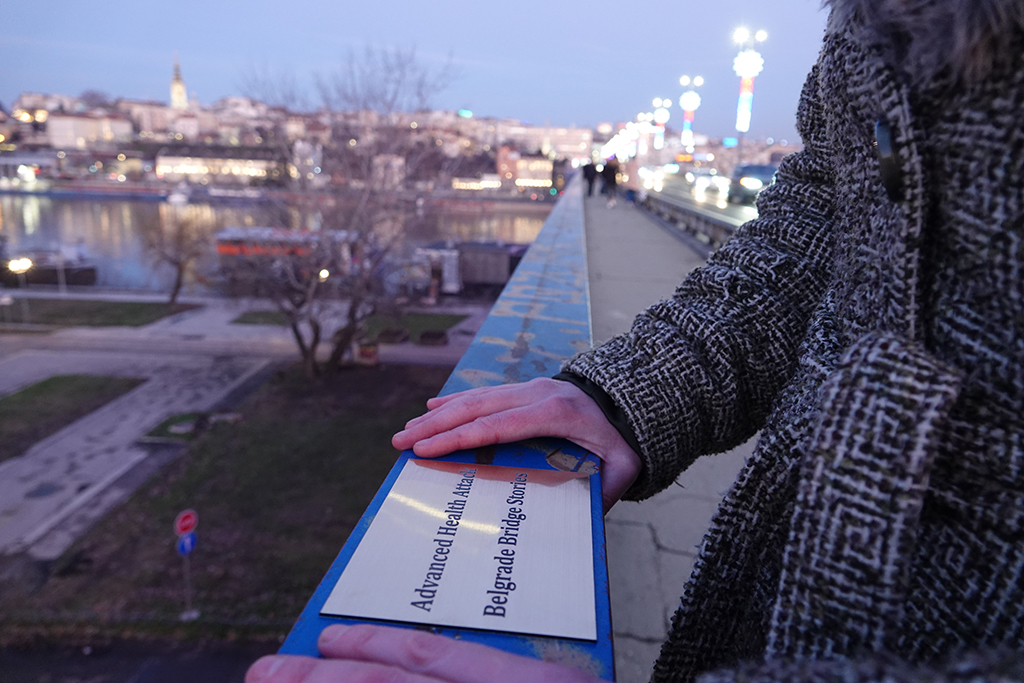 Kim Engelen, Belgrade Bridge-Performance, Engraved plate installed on the Branko’s Bridge, Serbia, 15 February 2020