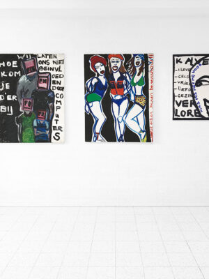 Kim Engelen, Smart Bundle of 3 Paintings, 2 on the left: Oil on Canvas, 1997, 1 on the right: Acrylic on Canvas, 1998