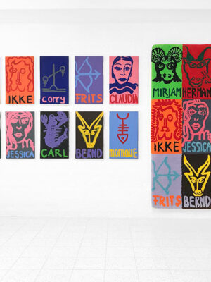 Kim Engelen, 12x Zodiac Paintings, 30x50 cm + Zodiac Carpet, 122x166 cm, 1998