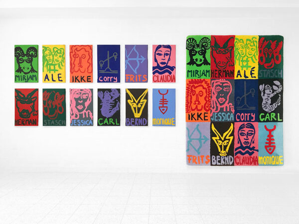 Kim Engelen, 12x Zodiac Paintings, 30x50 cm + Zodiac Carpet, 122x166 cm, 1998