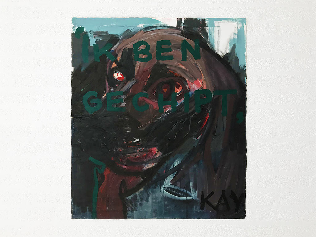 Kim Engelen, Ik ben Gechipt (I am Chipped)—Kay, Oil on Canvas (unstretched), 1997