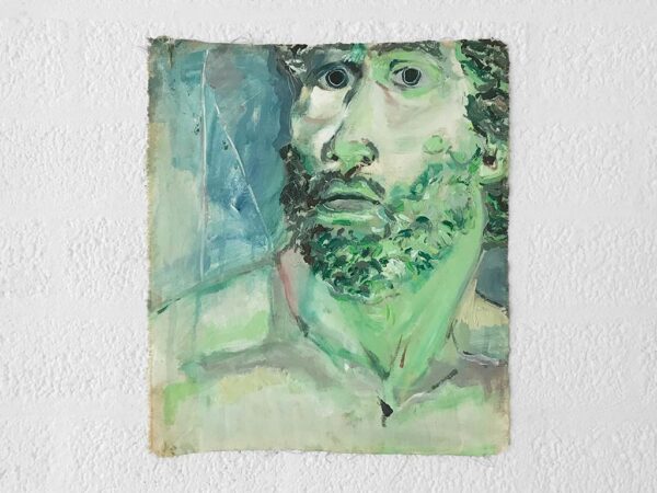 Kim Engelen, Greek Head (Green), Oil on Canvas, Unstretched, 1995