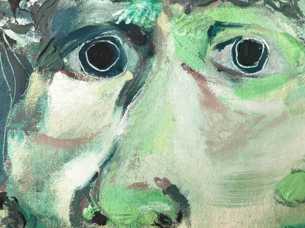 Kim Engelen, Greek Head (Green), Oil on Canvas, Unstretched, Detail 1, 1995