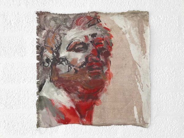 Kim Engelen, Greek Head (Red), Oil on Canvas, Unstretched, 1995