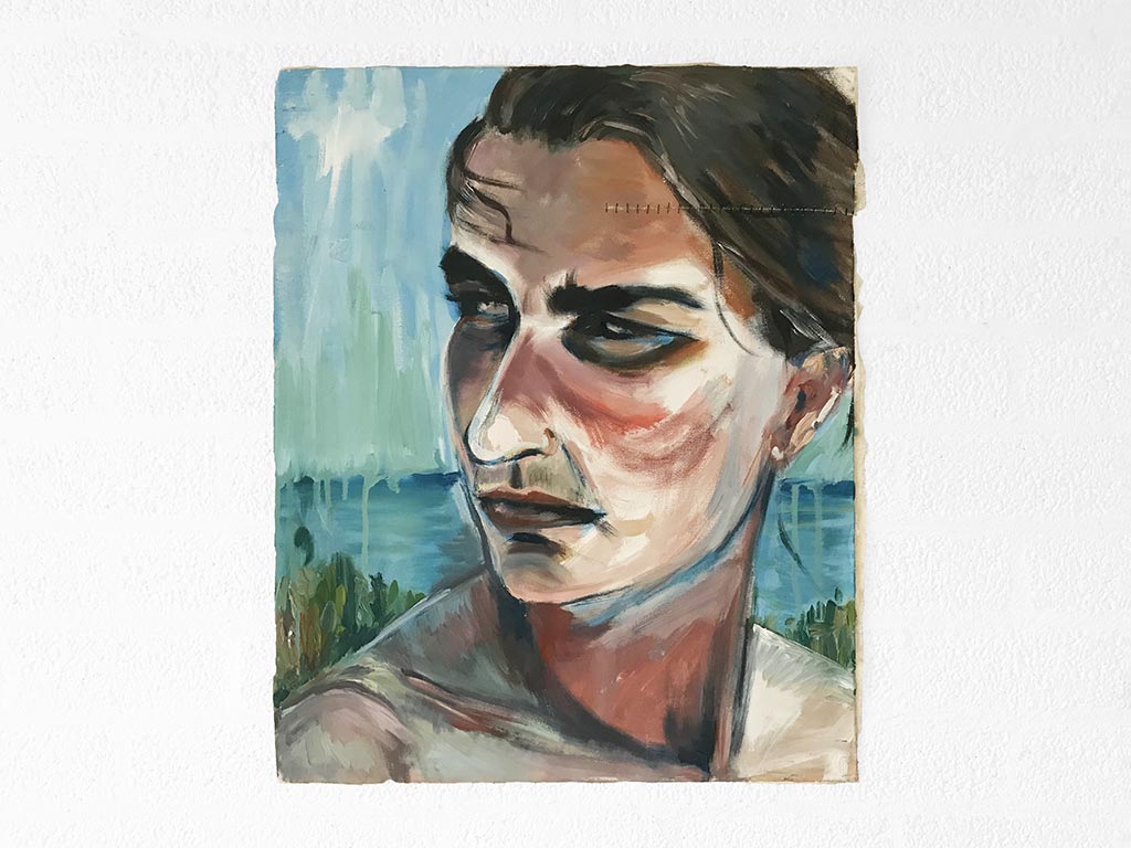 Kim Engelen, Ira aan het Water (Ira by the Water), Oil on Canvas (Unstretched), 1997