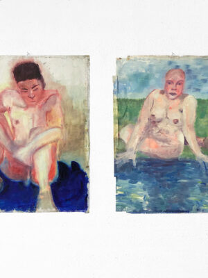 Kim Engelen, Young Man by the Water & Woman by the Water, Oil on Paper, 1995