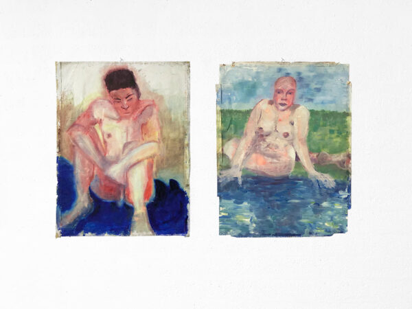 Kim Engelen, Young Man by the Water & Woman by the Water, Oil on Paper, 1995