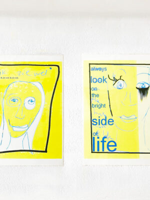 Kim Engelen, Left Side: Ik Zie Wel (English: I'll See), Right Side: Always Look on the Bright Side of Life, Computer-Drawings, Laminated Prints, 1999