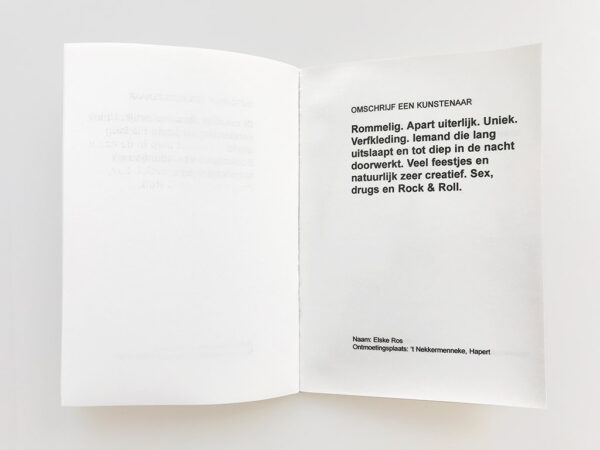 Kim Engelen, Omschrijf een Kunstenaar (English: Describe an Artist), Book 2, Statement 2, 1999