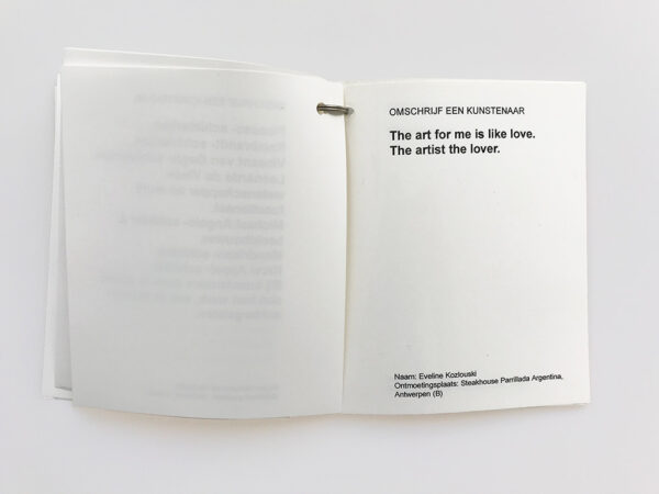 Kim Engelen, Omschrijf een Kunstenaar (English: Describe an Artist), Book 1 (Inkijkexemplaar), Statement 2, 1999