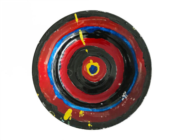 Kim Engelen, Dartboard-Yellow-Apple, Series Painted Plates, Earthenware, 1999
