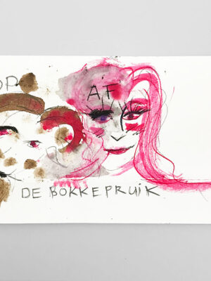 Kim Engelen holding the drawing, De Bokkepruik (The Bucks Wig) No.7, Drawing, Ecoline, Indian-ink, Charcoal, 2021