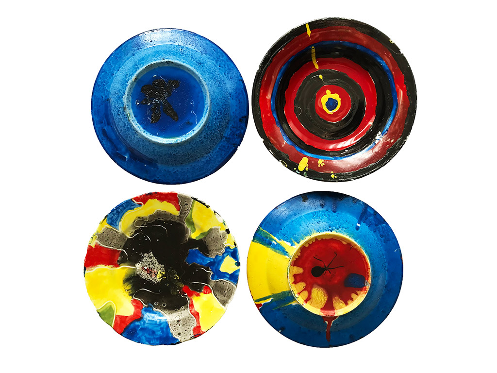 Kim Engelen, Let's Start, Four Painted Plates, Earthenware, 1999