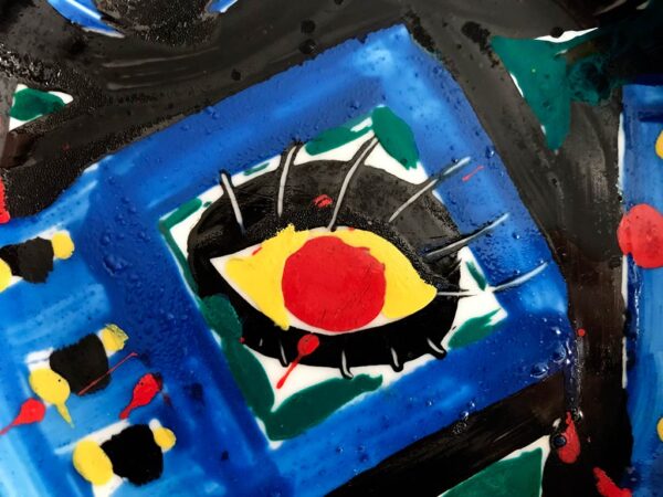 Kim Engelen, Yellow Eye, Black Man, Series Painted Plates, Earthenware, Detail Eye Front, 1999