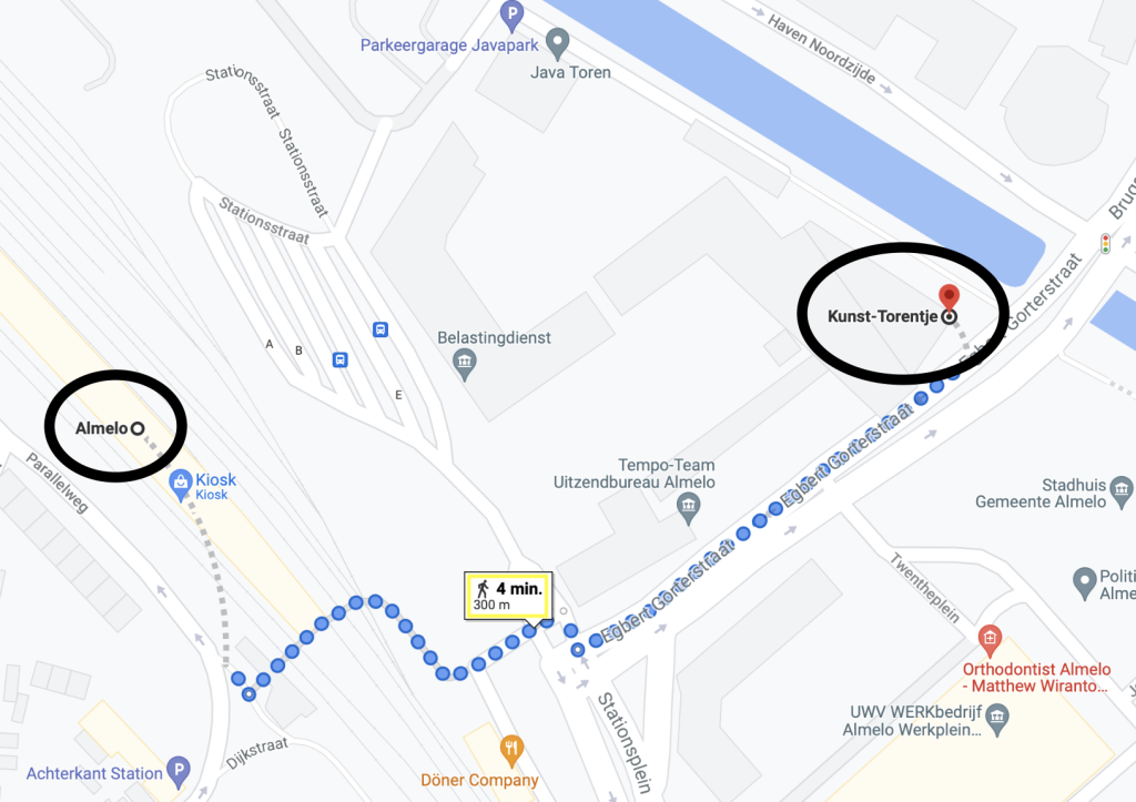 Looproute naar de performance van Kim Engelen, Centraal station naar Kunst-Torentje, 300 meter, 11 December 2021