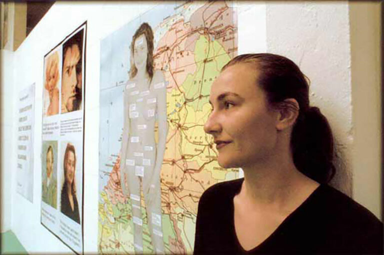 Kim Engelen in front of her artworks, July 1999