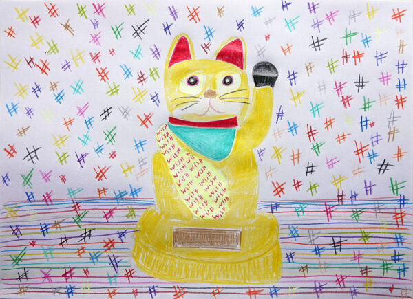 Kim Engelen, Confession Drawings, No.12, Chinese Lucky Cat, 26 February 2022